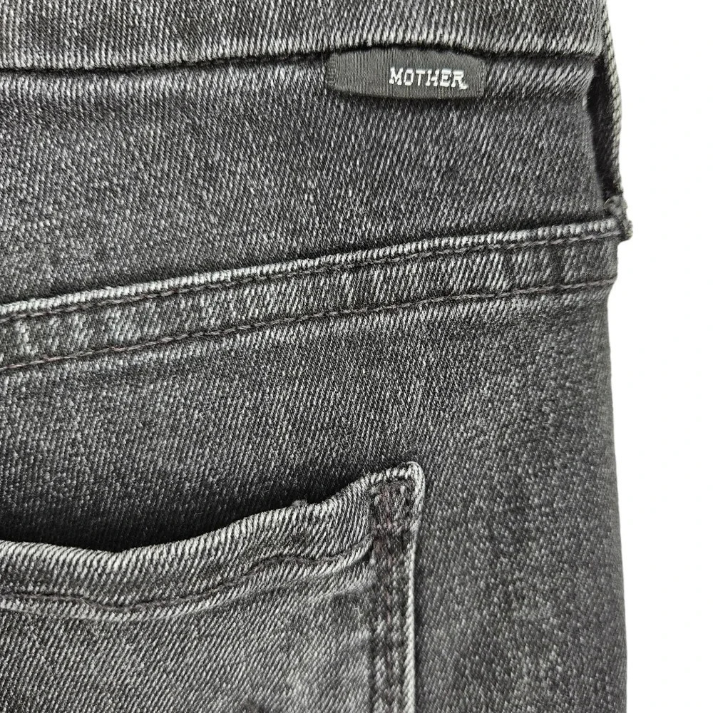 MOTHER The Looker Cropped Jeans Night Hawk Black Mid Rise Raw Hem Denim 25 - Picture 4 of 8